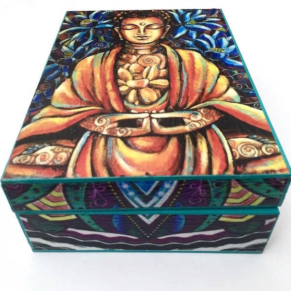 Caja De Madera Grande Artesanal Buda